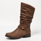Women's Retro Slouch Buckle Mid-Calf Boots