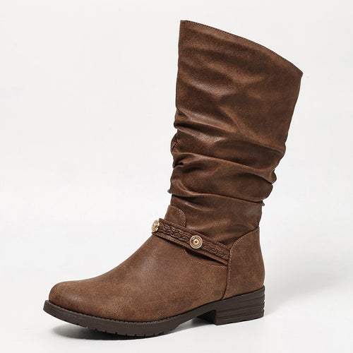 Women's Retro Slouch Buckle Mid-Calf Boots