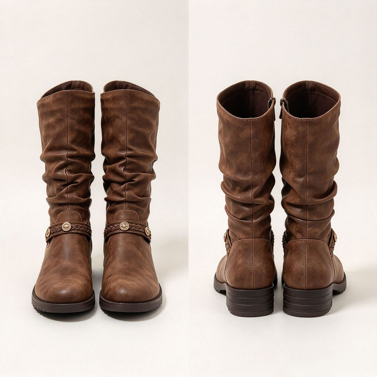 Women's Retro Slouch Buckle Mid-Calf Boots