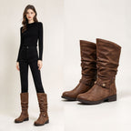 Women's Retro Slouch Buckle Mid-Calf Boots
